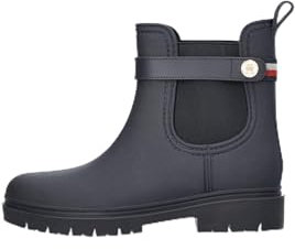 Tommy Hilfiger Donna Stivali in Gomma Rubberised Rainboot Impermeabili, Blu (Space Blue), 40