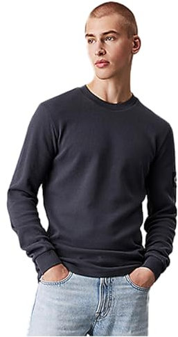 Calvin Klein Men’s Basic Badge Waffle Long Sleeve Top, Grey (Ebony), XXS