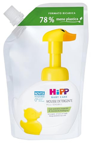 HiPP - Baby Care Ökologisches Nachfüll-Reinigungsmousse für Kinder, reinigt Gesicht, Körper und Hände sanft für empfindliche Haut, mit natürlichem Bio-Mandel-Extrakt, 1 x 250 ml
