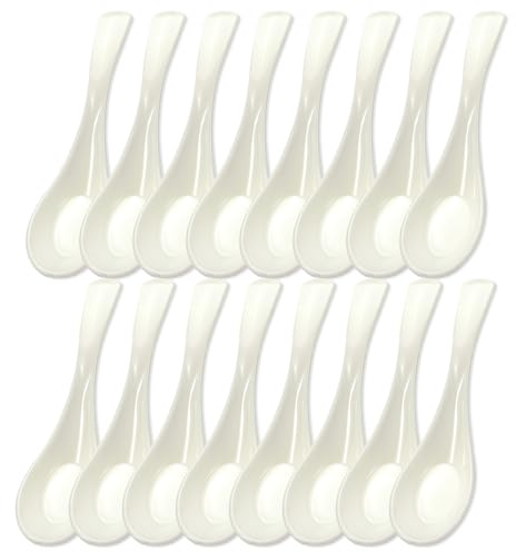 LELE LIFE Lot de 16 cuillères à soupe asiatiques, cuillères à soupe chinoises japonaises pour ramen Pho Miso, Dumpling, Wonton, Noodle, Soba, passent au lave-vaisselle, blanc, LJ-195