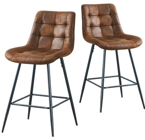 JYMTOM 2er Set Barstühle mit Rückenlehne und Fußstütze aus Metall, Samt-Bezug, mit Polsterung, Barhocker für Bar, Küche, ESS- und Wohnzimmer Theke und Bistro (2, Braun)