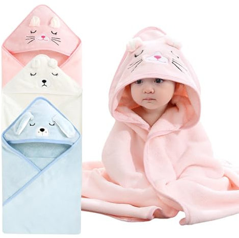 Mailfull Cape De Bain Bebe 3 Pcs Serviette De Bain Bebe Douces Absorption Forte et Lavable en Machine Convient à 0-5 Ans (80 * 80cm)