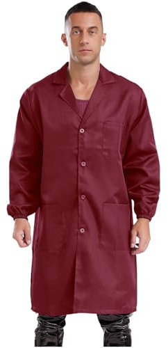 CHICTRY Men's Wear Resistant Dustproof Work Coat Overalls One Piece Lapel Collar Lab Coat Workwear Red L