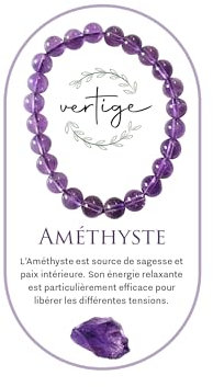 VERTIGE Bracelet AMÉTHYSTE, Pierres Naturelles Minérales 8mm, Fait-main, Femme/Homme