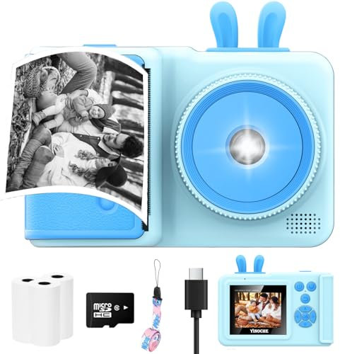 Fotocamera per bambini a stampa istantanea, fotocamera 1080p per bambini con fotocamera istantanea che stampano foto, per ragazze dai 3 ai 12 anni, fotocamera digitale giocattolo per bambini di 3 4 5