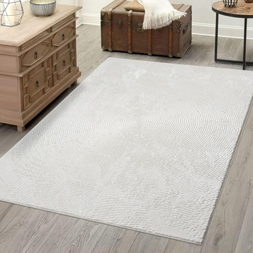 carpet city Teppich Wohnzimmer - Creme - 160x230 cm - Klassisch Modern - Vintage-Optik, Meliert, Used-Look - Teppiche Kurzflor Schlafzimmer, Esszimmer