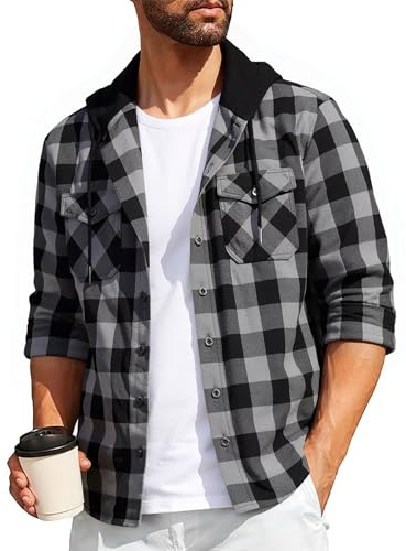 SwissWell Chemise Homme à Carreaux Flanelle Chemise Bûcheron Homme Surchemise Manches Longues Capuche Bouton Chemise Décontractée