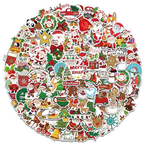 TELAIN 100 Stück Weihnachtsaufkleber Set Weihnachtsdesign Vinyl Wasserdichte Sticker Für Kinder Schulkinder Partydekoration