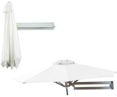 RDHMJSJAZ Patio Umbrella,Wall-mounted Shading Umbrellas, Outdoor Wall Parasol With Metal Pole, Tilting Sunshade Umbrella, Aluminium Frame Sun Umbrella(White,2.5m)