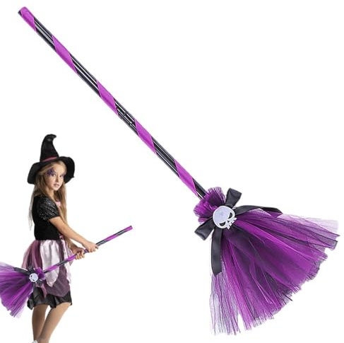 Cappello Da Strega Di Halloween, Costume Da Strega Di Halloween Per Ragazze, Scope Da Strega Di Halloween Per Bambini, Set Di Bastone Di Scopa Di Halloween Con Cappello Da Strega Per Halloween