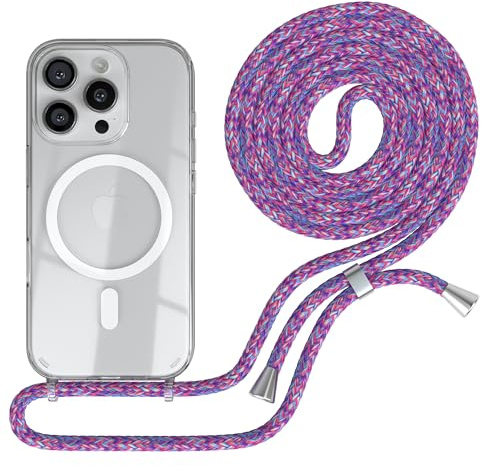 EAZY CASE - Handykette kompatibel mit iPhone 16 Pro Kette zum Umhängen Stoßfest Handyhülle für Apple iPhone 16 Pro Silikon Hülle mit Band Handytasche Transparent als Fallschutz in Unicorn