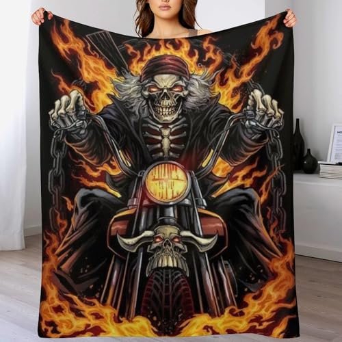 Gothic Totenkopf Decke Wohndecke Warm & Kuschelig Waschbar, Überwurf Ideal Für Draußen, Camping, Couch, Bett, Reisen – Superweiche Wolldecke （140×180cm）