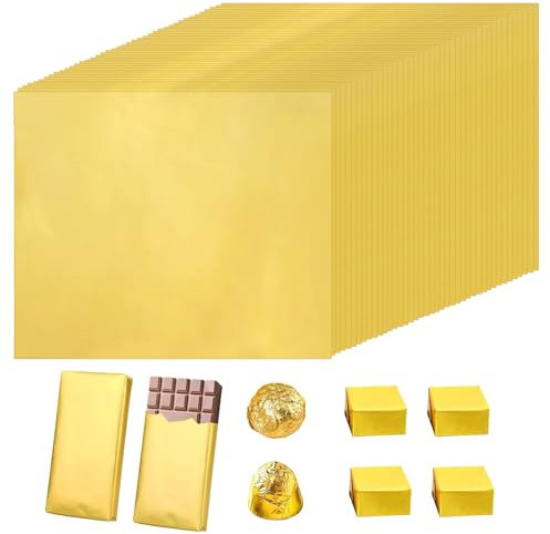 LUHOCIY 100 Pièces Emballage Tablette Chocolat, Papier Alimentaire Noel Emballage de Chocolat, Emballage en Aluminium Chocolat pour la Décoration DIY/la Fabrication de Chocolat à Dubaï/Noël