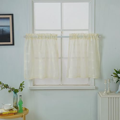 Aotiwe Scheibengardine Schlafzimmer, Gardinen Wohnzimmer Transparent Einfarbig Gestreift Beige Gelb Küchengardinen Set Polyester 137x61cm 1er Pack