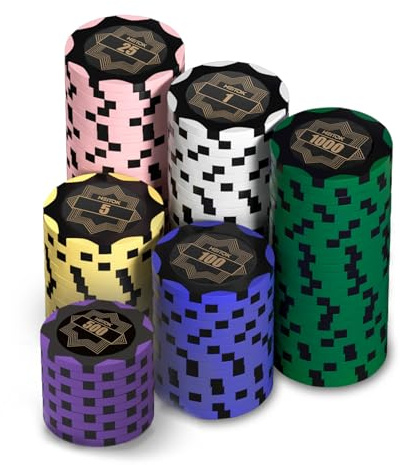 HEITOK Pokerkoffer 100 Chips 14g Clay Composite nummeriert Texas Holdem Set | gut lesbare Werte, Blackjack, Karten, Würfel, Dealer und Small/Big Blind Buttons, Pokerrunden, Kartenspielabende