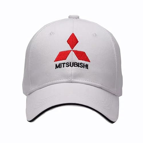 SELUVI Auto Baseballkappe für Mitsubishi Xpander, Auto Sport Baseball Cap Unisex Kappe Baumwolle Baseball Cap Verstellbare Mitsubishi Baseballkappe für HerrenDamen Zubehör,White