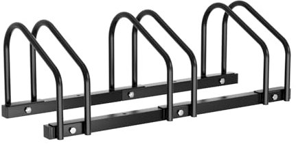 Joparri Support de sol pour 3 vélos, support multiple de rangement pour vélo, support de vélo, support de sol en acier galvanisé, pour montage au sol et au mur, 26 x 70,5 x 32 cm, noir