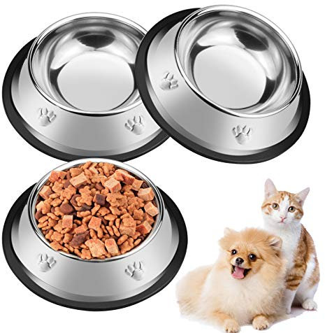 3PCS Gamelle Chat, Gamelles en Acier Inoxydable pour Chat et Chien Gamelle Fournitures pour Animaux