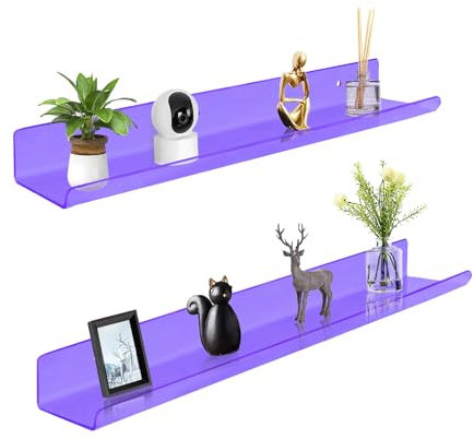 ROYALITA 61 cm Acryl schwebende Bücherregale Wandmontage 2er Set Wandbehang Pflanze Display Regale Raumdekor Schwebende Wandregale für Spielzimmer, Schlafzimmer, Wohnzimmer, Büro, Lila