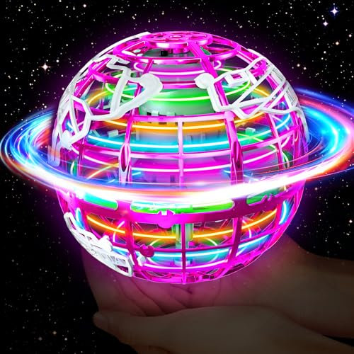 QEYIHO Fliegender Ball, Flying Orb Ball mit RGB Licht Magischer Boomerang Schwebender Ball Spinner Spielzeug Geschenke Hover Ball Toy für Kinder ab 6 8 10 Jungen Mädchen Indoor Outdoor Rosa