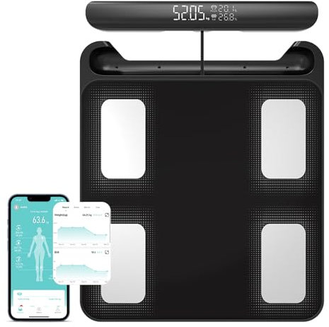 Fitdays Smart Körperanalysewaage -8-Elektroden-Präzisions-Digital-BMI-Waage mit 20+Metriken,Bluetooth-Farbanzeige für Muskeln/Fett/Wasser, Familiensynchronisation für 6Benutzer (FG2202WB-Schwarz)
