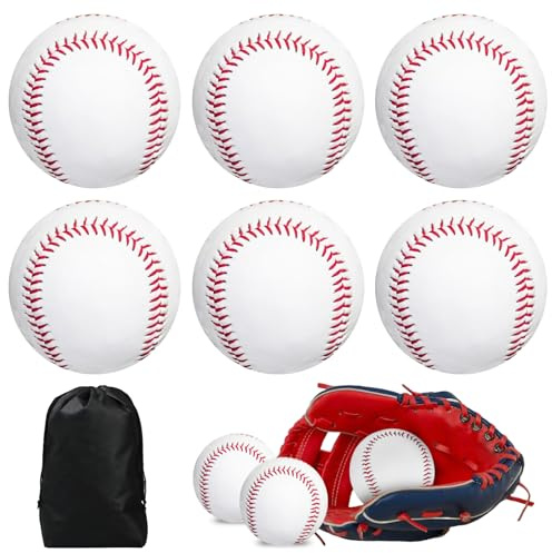 WANDGU Professionelle Baseballs 9 Inch: 6 Stück Handgenäht Baseballs mit Kordelzugbeutel, Hart Holz/Weiche Gummikern Basebälle für Erwachsene, Jugendtraining, Professionelle Baseballspiele
