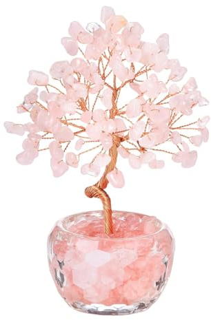 Orifesio Rose Quartz Crystal Tree, Pink Healing Crystals Tree of Life for Home Office Decor, Handmade Gemstone Money Trees, Spiritual Crystal Gifts for Women Birthday Christmas House Warming Gifts