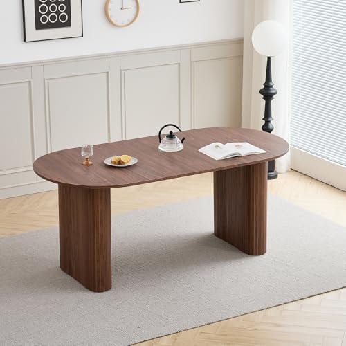 DEYARNA HOME 180 cm Ovale Esstisch für 6-8 Personen – Moderner Farmhouse-Tisch mit Holzmaserung-Oberfläche & Stabilen Elliptischen Tischbeinen für Küche, Esszimmer, Konferenzraum (Dunkelbraun)