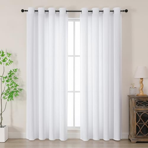 Simplebrand Gardinen Vorhänge mit ösen Vorhang lang Modern Leinenoptik Halbtransparent Ösenvorhang für Wohnzimmer Kinderzimmer Raumteiler 2er Set Weiß B140xH183 cm