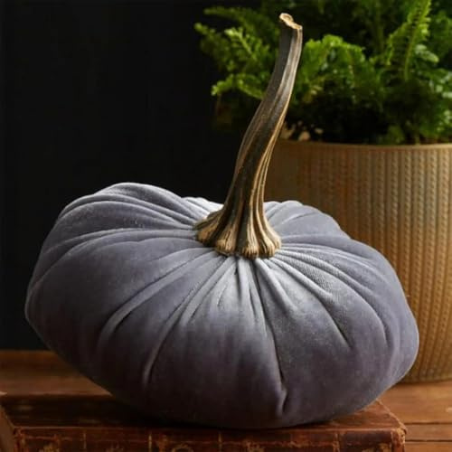 Samt Kürbis Deko, Herbstdeko Kürbis, Autumn Aesthetic Halloween Thanksgiving Herbst Dekoration (Grau,20cm)