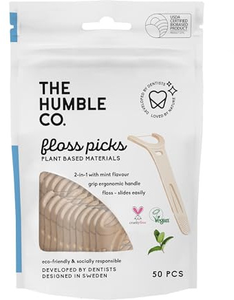 The Humble Co. Zahnseide Stick 150 Stück pflanzlich Zahnseide Sticks | Nachhaltig, sanft, Doppel-Faden Zahnseidesticks zur Zahnreinigung Zwischenräume, frische Minze, von Zahnärzten empfohlen