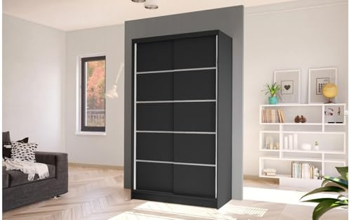 Gaba furniture Lucky 100 cm Sliding Door Black Wardrobe Widths 100/120/150/180/200 cm Furniture for Bedroom Living Room Wardrobe with Hanging Rail