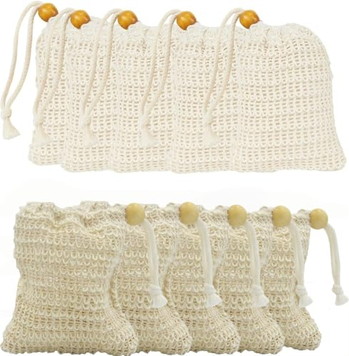 10 Pcs Sisal Soap Bag,Natural Organic Soap Bag Exfoliating Soap,Saver Pouch with Drawstring Soap Bag for Shower for Foaming