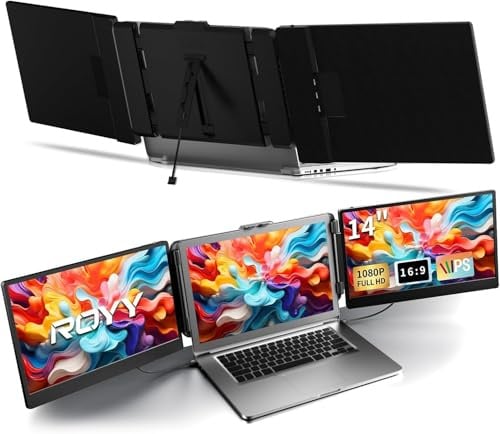 ROYY Estensore schermo per computer portatile, triplo monitor, 14, 1080p, attacco FHD, compatibile con Windows Mac Dex Chrome Travel Work adatto per laptop da 13-17