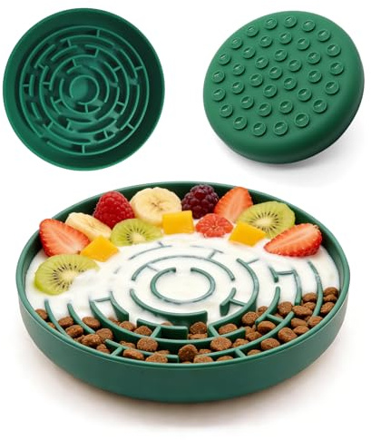 KOAIDOLMO Silicone Slow Feeder Bowl, with Non-Slip Suction Cups, Anti-Choking, Puppy Puzzle Bowl, Slows Down Eating Speed, Relieves Anxiety, Suitable for S&M Sized Dogs and Cats(Green