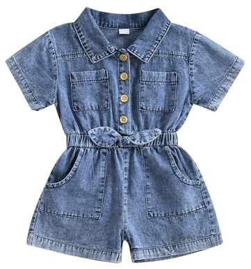 Lodnrimya Toddler Girl Jean Overalls Shorts Summer Short Sleeve Denim Romper One Piece Jumpsuit Kids Jean Outfit Clothes for 1-5 Years