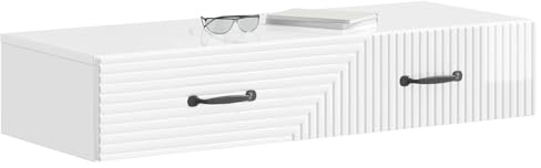vidaXL Wandmontierter Beistelltisch Hochglanz Weiß 87,5 x 34,5 x 17 cm, Moderner, rechteckiger Wandorganizer, praktisches Stauraumwunder, Elegantes Regal, minimalistisches Design