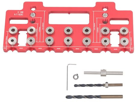 Aluminum Alloy Shelf Pin Jig for Cabinets, Woodworking Drilling Template for Precise Shelf Pin Holes, Cabinet Hardware Tool with 5mm and 6.2mm Drill Bits