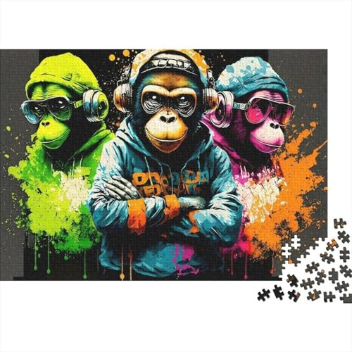 Hip Hop Affen Kunst1000-Teile-Puzzle Aus Stabilem KartonAffen in Plaid Musterkunstfür Erwachsene, Logik, Außerschulische Aktivität38x26cm/1000pcs