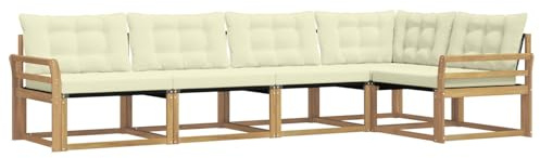 vidaXL Outdoor-Sofagarnitur mit Kissen 5 pcs Weiß und Creme, Moderne Gartenmöbel, Sofa-Kollektion und robuste Terrassenbestuhlung, gemütliche Lounge-Einheit