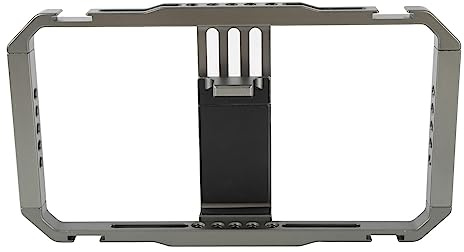 Smartphone Video Rig Camera Cage, Handheld Phone Stabilizer for Vlogging, Anti - Shake Aluminium Alloy Cage with Cold Shoe & 1/4 Mounts, Adjustable Silicone Bracket for Phones