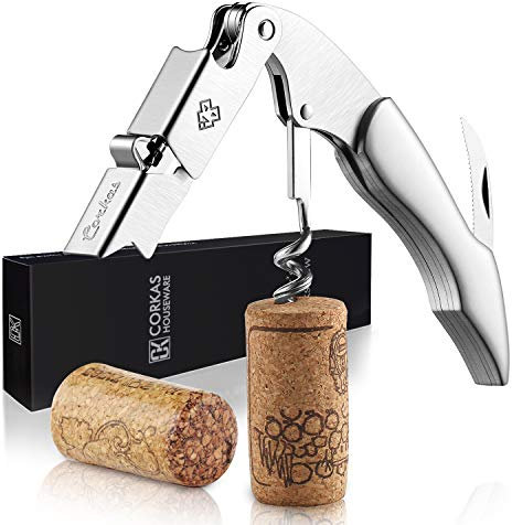 CORKAS Korkenzieher Edelstahl Kellnermesser - Hochwertiger Weinöffner in Gastronomie-Qualität mit Flaschenöffner und Folienschneider – Perfektes Kellnermesser für anspruchsvolle Weinliebhaber