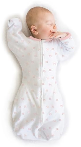 Amazing Baby Transitional Swaddle Sack, Arms Up Half-Length Sleeves & Mitten Cuffs, Swaddle for Newborn Transition to Baby Sleep Sack Wearable Blanket, Small, 0-3 month, 6-14 lb, Pink Tiny Bows