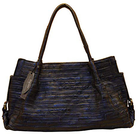 Damen-Handtasche, Boston-Design, echtes Leder, bunt, groß, Schwarz (schwarz), Large