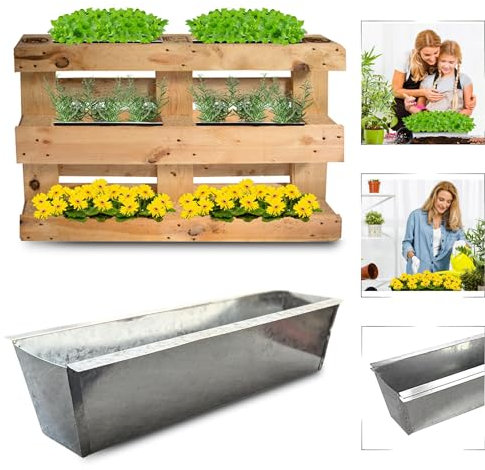 Bada Bing 2er Set Pflanzschale Zink für Palette Pflanzkasten Verzinktes Metall Blumenkasten Einsatz wetterfest Europalette Pflanztopf Kräutertopf Pflanzengefäß Deko Garten Trend 47