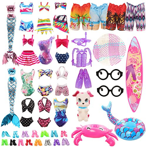 Miunana 34 Accessori per 11.5 Pollici 28 - 30 CM Bambola Ragazzo E Ragazza: 2 Abiti da Sirena + 8 Costumi Da Bagno + 10 PCS Scarpe per Ragazza + 4 Abiti Vestiti per Ragazzo + 10 Accessori