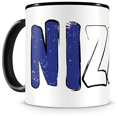 Samunshi® Nizza Tasse mit Spruch Frankreich Geschenk für Mann Frau Oma oder Opa Kaffeetasse groß Lustige Tassen zum Geburtstag schwarz 300ml