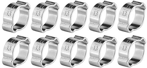 Schnecken Zahnrad Schlauchschellen, Akozon 10 Stück Verzinkte Edelstahl 2 Ohr Schlauchschelle 5-23 mm Schlauchklemmen für Benzin Bier Rohr Schlauch(11-13MM)