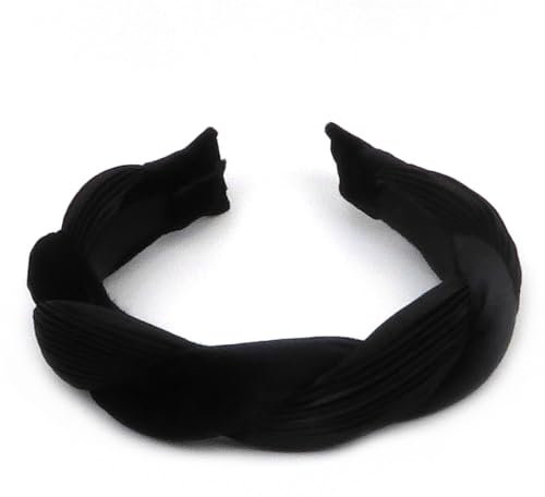 Gros serre tête bombé tressé velours et satin plissé - noir