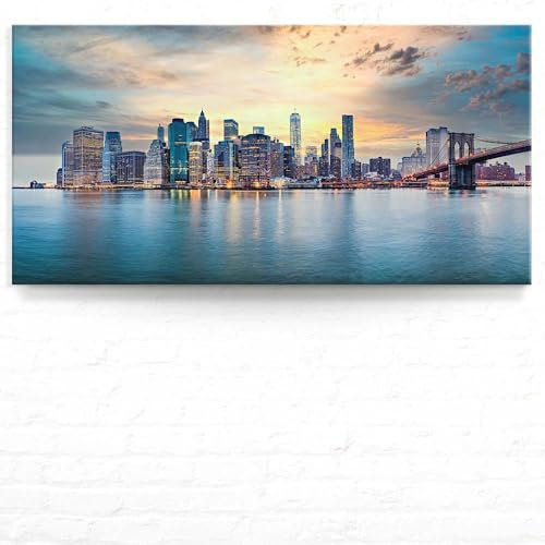 Wandbild Skyline New York City - 120cm x 60cm Leinwand auf Fertigrahmen + Aufhänger